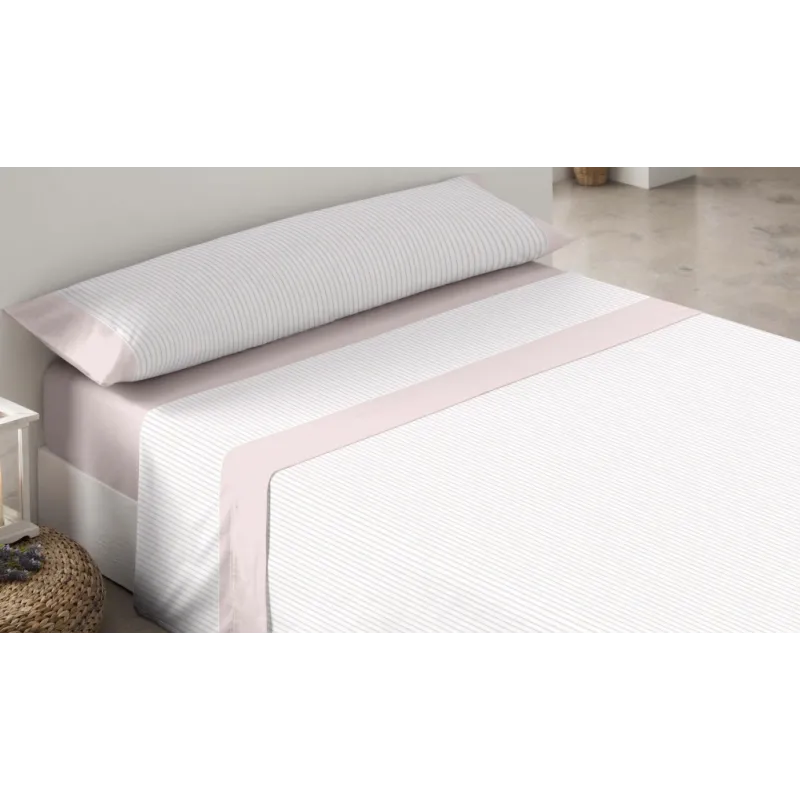 Juego de sábanas Dante Trovador | 100% algodón, diseño en rayas rosa o azul